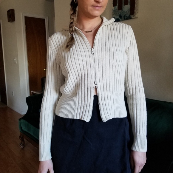 SOLD⚡Vintage 00s y2k Ribbed Zip Up Sweater - Picture 2 of 4